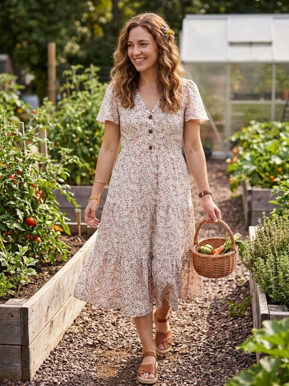 Monteau LA Floral Tiered Midi Dress Small Boho Cottagecore